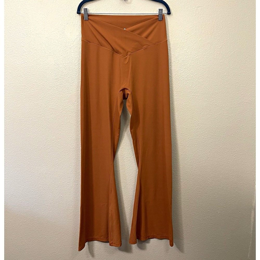 Sunzel Crossover Flare Yoga Pants Leggings High Rise Orange Brown Athleisure XXL